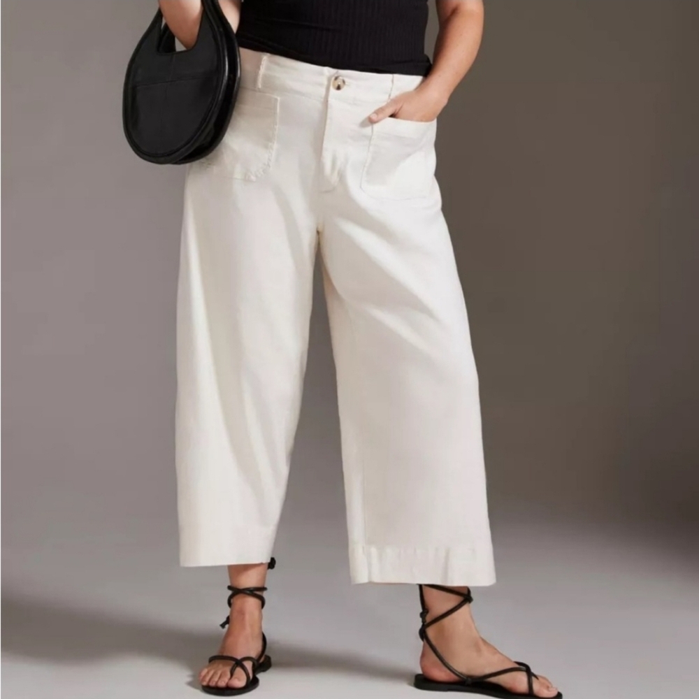 Anthropologie Maeve Cream Colette Linen Crop Pants